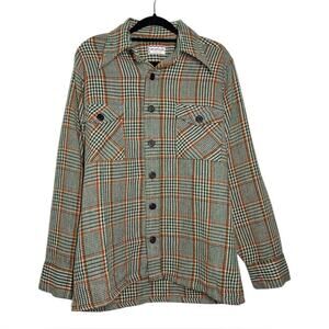 Vintage 50s 60s McGregor Green Orange Plaid Wool Button Up Shirt Medium